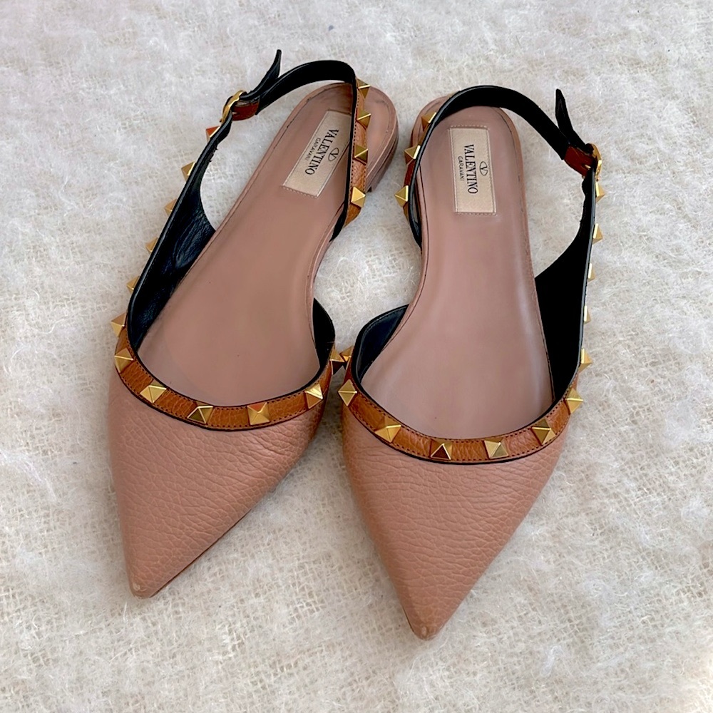 Valentino Garavani Leather Rockstud Slingback Flats Size 38